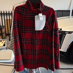 Daphanie Red Plaid Button-Up Poncho